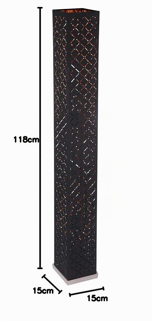 Stehlampe Stoff Standlampe Designleuchte schwarz Wohnzimmer mit Textilschirm Blattgold, Metall silber, 2x E27, LxBxH 15x15x118 cm