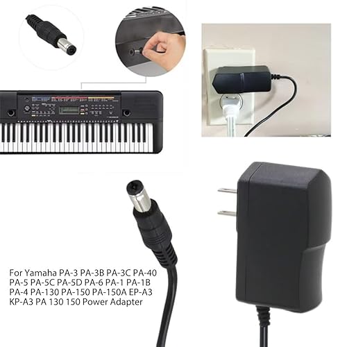 Miniatura 6 de Adaptador universal de repuesto para teclado de 9.84 pies, 12 V, adaptador de CA para Yamaha PSR, YPG, YPT, DGX, DD, EZ y P Piano digital y teclado