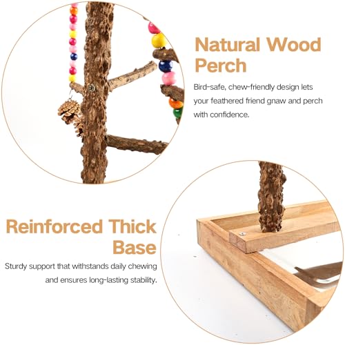 Image of Bird Perch Play Stand Playground, Conure Parakeets Parrots Cockatiel Toys, for Bird Cage Accessories, Natural Wood