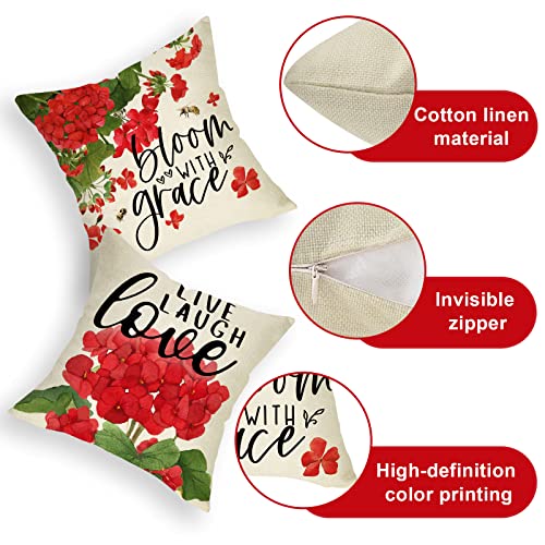 Red Geranium Flower Throw Pillow Covers Set of 4 - 56% Off