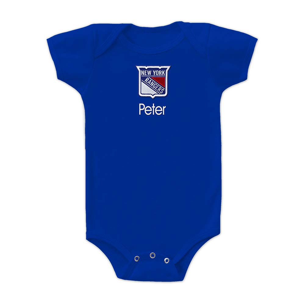 DERMAEX Designs by Chad and Jake New York Rangers Officially Licensed Personalized Baby Bodysuit (12-18 Months, Royal Blue)-L8