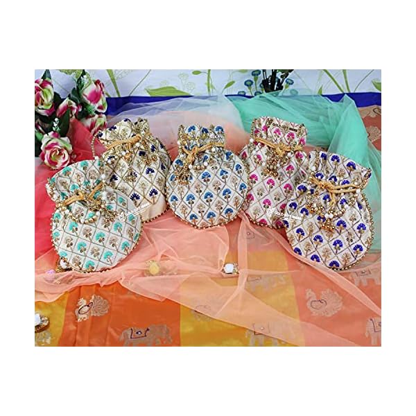 GoldGiftIdeas Cremon Floral Potli Bags with Beaded Handle, Potli Pouches for Housewarming, Return Gifts for Women, Traditional Party Favor Gift Bags - Image 6
