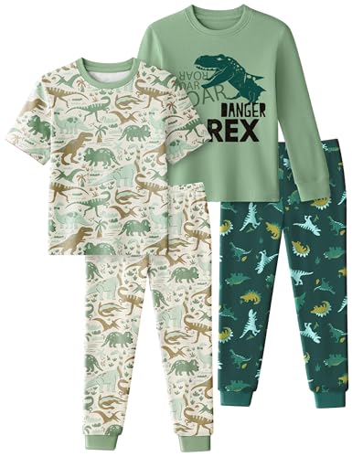 Yoofoss Toddler Pajamas 100% Organic Cotton Boys Pajamas for Kids 4 Piece Snug Fit Long Sleeves & Short Sleeves & Long pants Pjs Set 2T