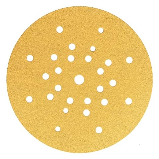 Mirka Gold Papel de lija Ø 225mm Velcro 27 agujeros / grano P100, 25 discos / Para lijadora de pared y techo / Para lijar yeso, masilla, aglomerado, madera, laca
