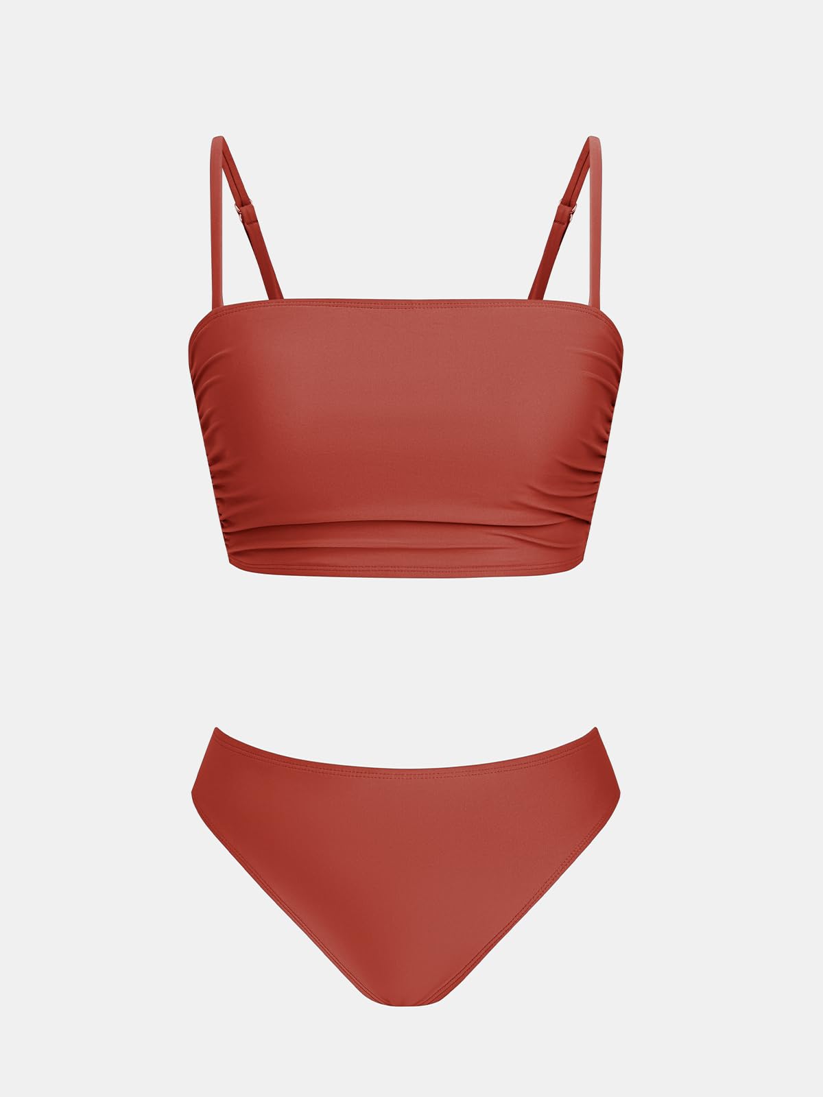 CUPSHE Ensemble bikini deux pièces pour femme - Haut bandeau - Col carré - Taille mi-haute - Froncé - Bretelles spaghetti