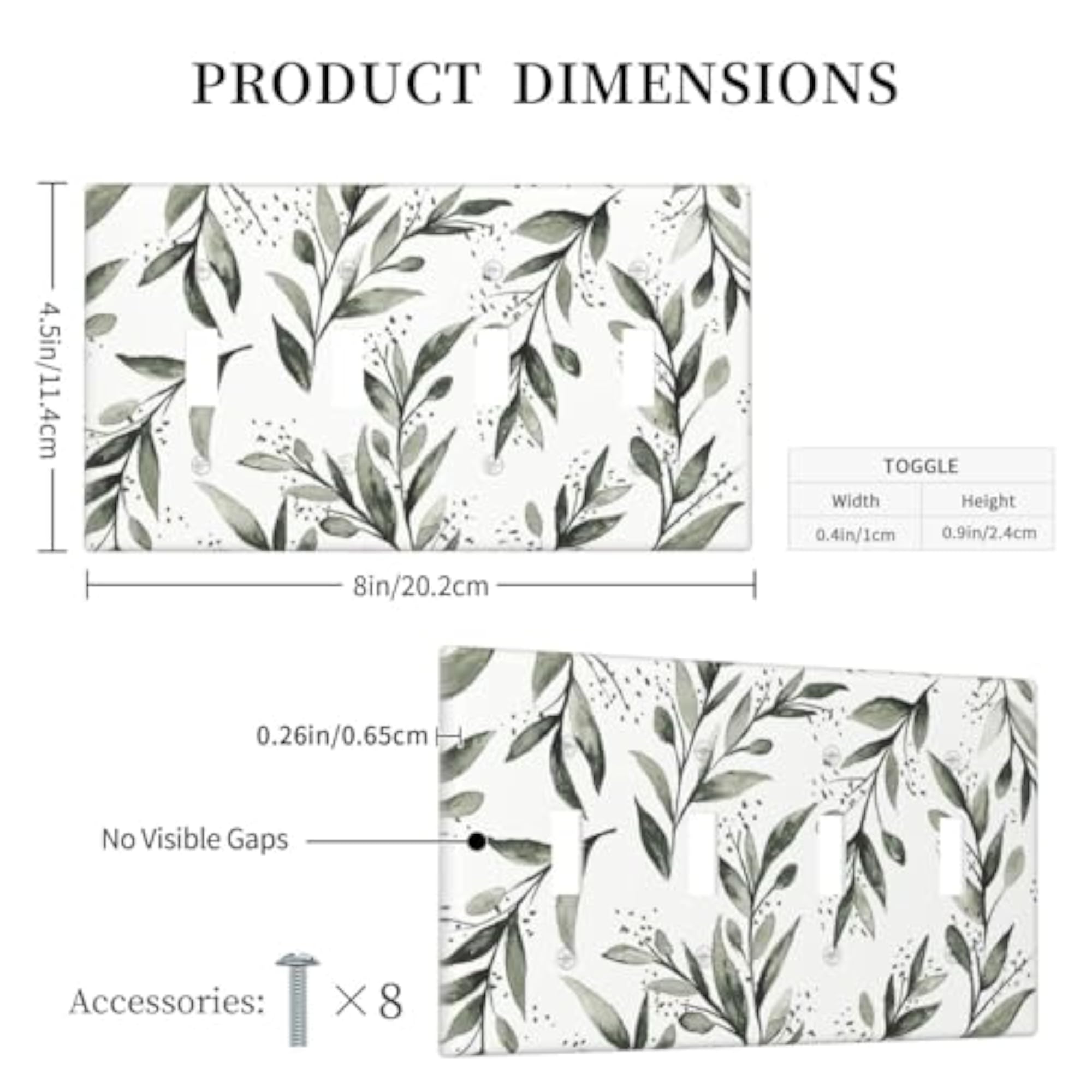 Green Olive Eucalyptus Leaf 4 Gang Quad Toggle Light Switch Cover
