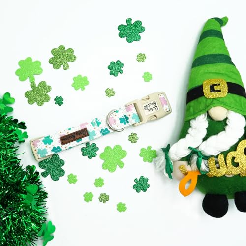 Image of St Patrick's Day Dog Collar-Adjustable Cute Trefoil Pet Collars Cotton Clovers Holiday Puppy Collar Green Spring Necklace Gift for Medium Dogs
