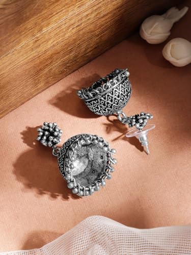 Image of Rubans Jhumka Earrings Oxidised Trendy Jewellery Gift for Women & Girls