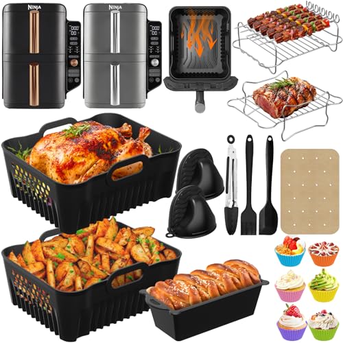 Ninja Heißluftfritteuse Zubehör für Ninja Double Stack XL 9.5L Air Fryer SL400EU SL400EUCP 2 Stück Airfryer Silikon Einsatz für Ninja Foodi MAX Dual Zone SL400EU/COSORI 8.5L Spülmaschinenfest