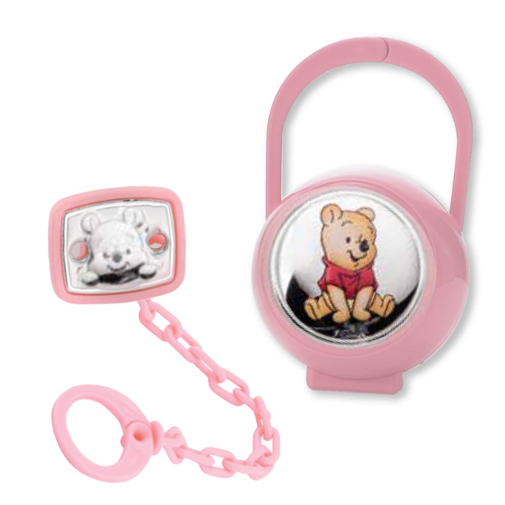 VALENTI & CO. Disney Baby Winnie The Pooh Pacifier Clip with Silver Box for Newborn Baby Girl Pink