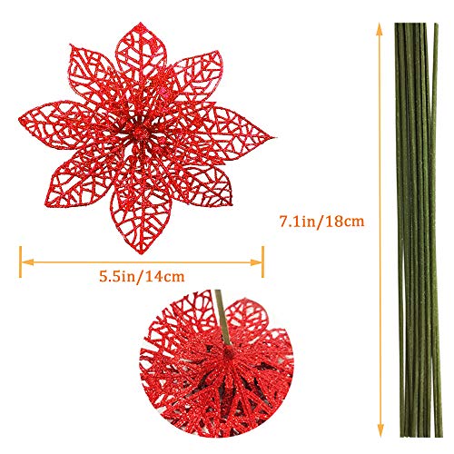 image for Hamiggaa 30 Pieces Christmas Poinsettia Flower Decoration Artificial C
