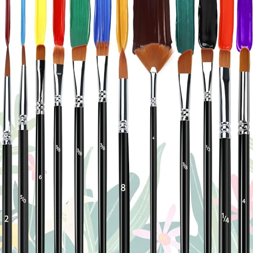 Image of Eclet Craft Painting Brushes Set of 12 Professional Round Pointed Tip Nylon Hair Artist Acrylic Paint Brush for Acrylic /Watercolor /Oil Painting(G)