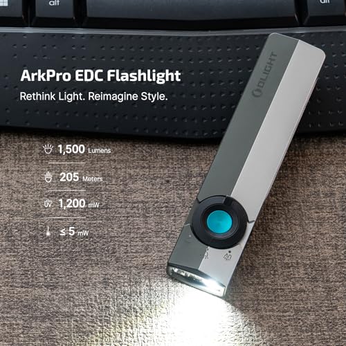 Image of OLIGHT ArkPro EDC Flat Flashlight Rechargeable with Green Beam, UV and White LED,1500 Lumens USB-C Pocket Camping Flashlight, Spotlight Floodlight for Outdoor Emergency (Dual Tone Silver Graphite CW)