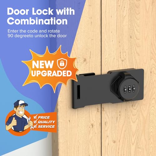Mechanical Password Rotary Hasp Locks, Cabinet Locks with Combination, Door Security Gate Locks for Small Doors, Cabinets, Barn Door, Bathroom, Outdoor, Closet, Fence (Black) - Image 2
