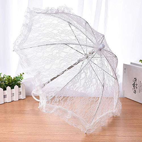 franktea Spitzenschirm Mit Edelstahl Langen Griff Hochzeit Blumenmädchen Dekorative Regenschirm Europäischen Und Amerikanischen Stil Kleine Braut Spitze Regenschirm Fotografie Prop