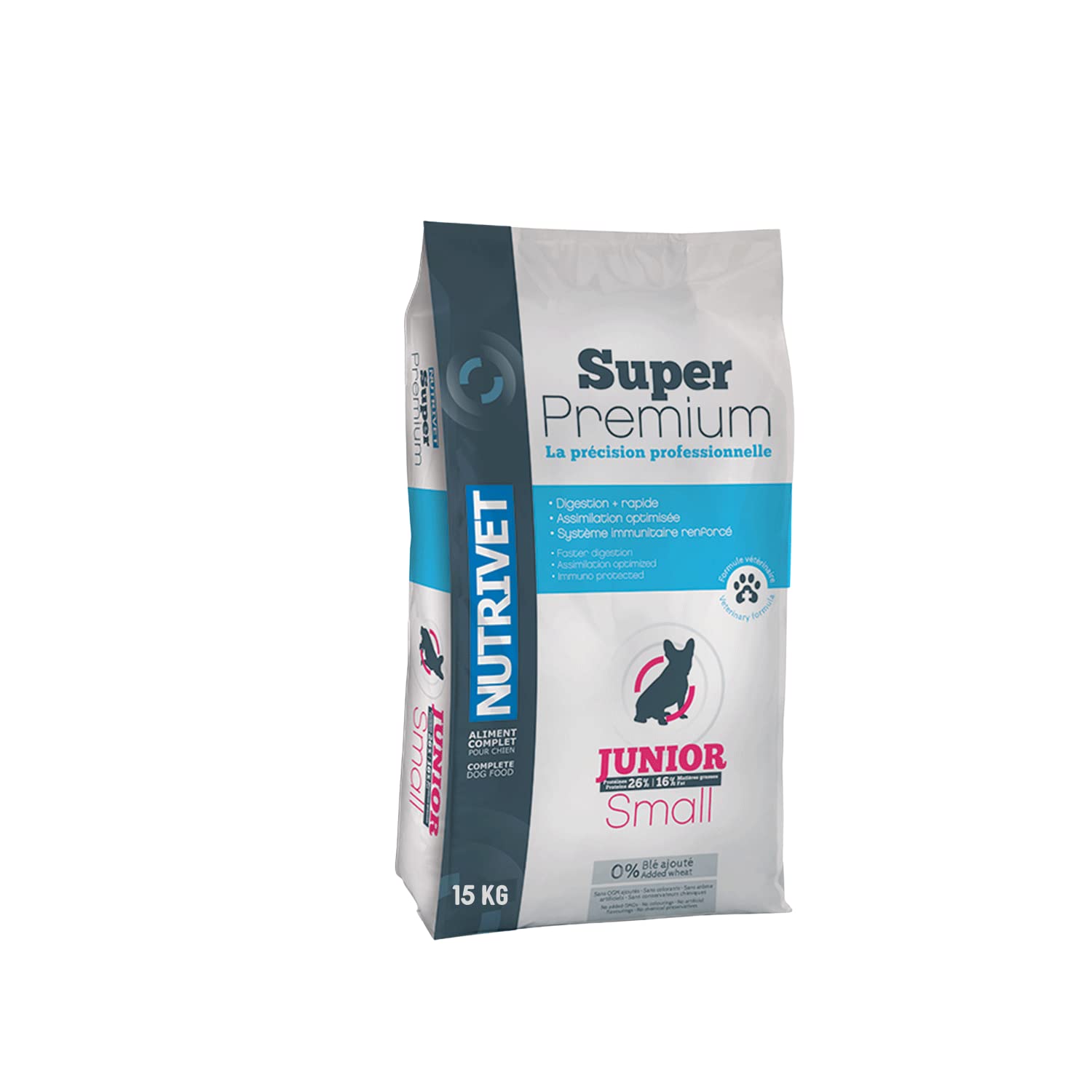 NUTRIVET - Super Premium - Junior Small - Croquettes sans Blé - Chiot - Riche en Protéines Animales - 15 kg