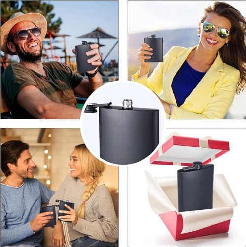 Image of Store2508 Stainless Steel Hip Flask with Funnel & Shot Glass Matte Finish, 8 Oz (236ml) (Black 2 Sets)