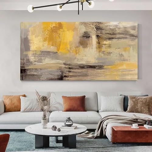 Art moderne peinture abstraite dorée sur toile déco salon chambre 50x135cm