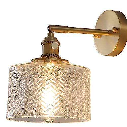 FanXus Lampada da Parete in Ottone Retro Copertura in Vetro Applique da Parete Illuminazione per Interni Lampada da Parete Girevole ondulata Lampada da Parete E27 Lanterna da Parete Camera da Letto