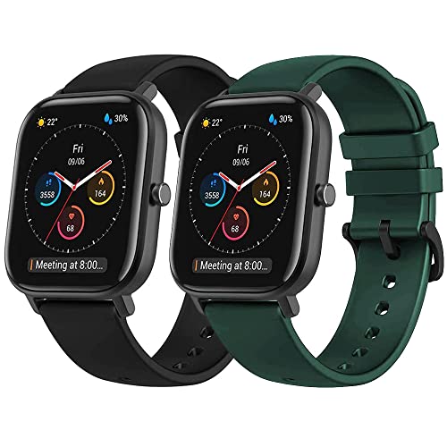 Yishark 20mm Correas de Repuesto para Amazfit GTR 42mm / Amazfit GTS 2 Mini/GTS 2 / GTS 2e / Amazfit Bip/Bip Lite/Bip S/S Lite/Bip U (Negro + Verde)