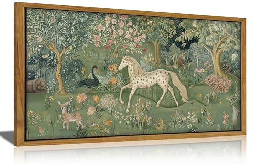 Large Wood Framed Woodland Animal Wall art,Magic Horse Bear Deer