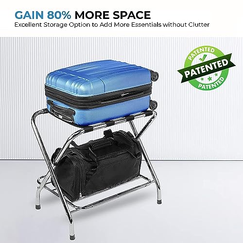 USTECH-Luggage-Rack-Patented-2-Tier-X-Shape-Folding-Heavy-Duty-Luggage-Stand-for-Suitcases-with-Nylon-Straps-and-Rubber-Feet-for-Added-Stability-Luggage-Rack-for-Guests-Guest-Room-Bedroom