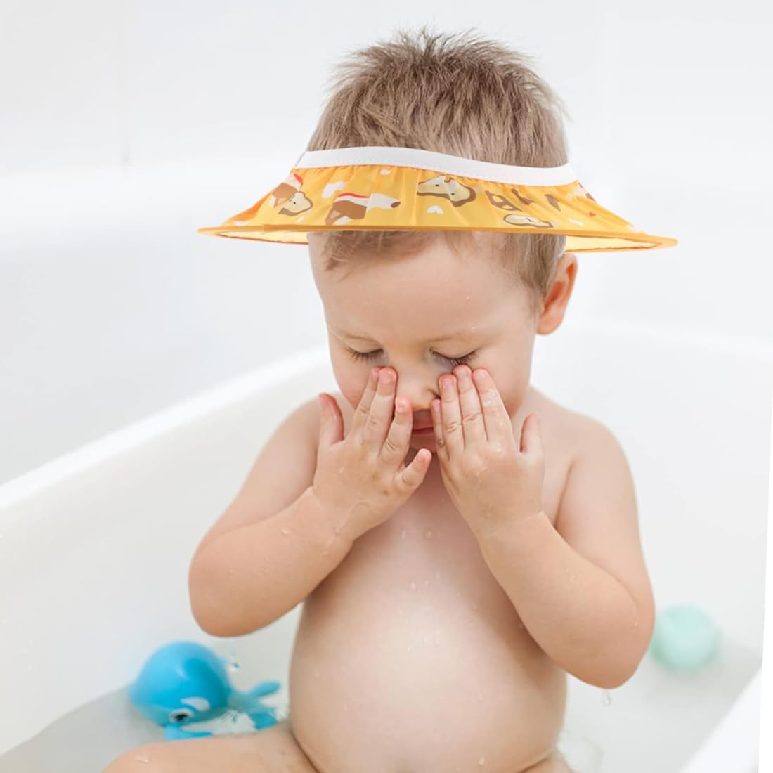Chapeau Douche Réglable, Bonnet Souple Imperméable pour Enfants, Shampooing avec Visière Bain et Protection Oreille, Rince Tête, les Yeux (Diamètre intérieur: 10 cm, extérieur: 30 cm)