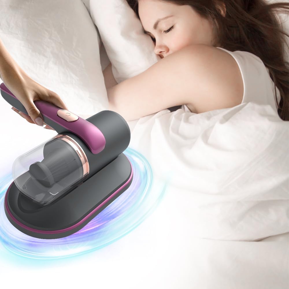 Aspiradora inalámbrica de mano, limpiador de colchón desinfectante UV mejorado, instrumento de limpieza profunda de 10 Kpa para camas, almohadas, sofás, eliminación fuerte de alta frecuencia