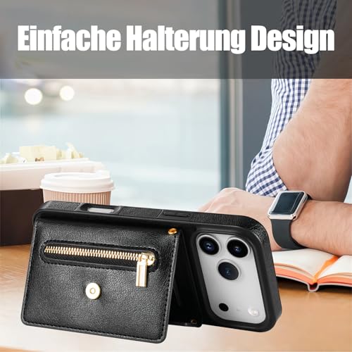 Étui de protection à rabat pour iPhone 17 Pro cuir noir avec cartes - 4