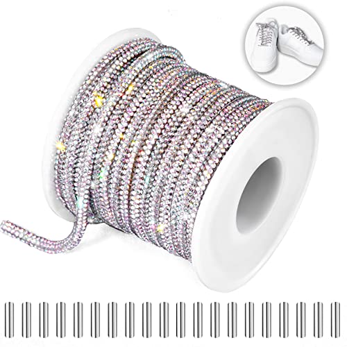 Locacrystal Rhinestone Shoelaces, 10.94 Yards Cuttable DIY Bling String with 20 Metal Aglets, 1.5mm AAA Mini Rhinestones Flexible 3.5mm Hoodie Drawstring for Shoes, Hoodies & DIY Decor (Crystal AB)