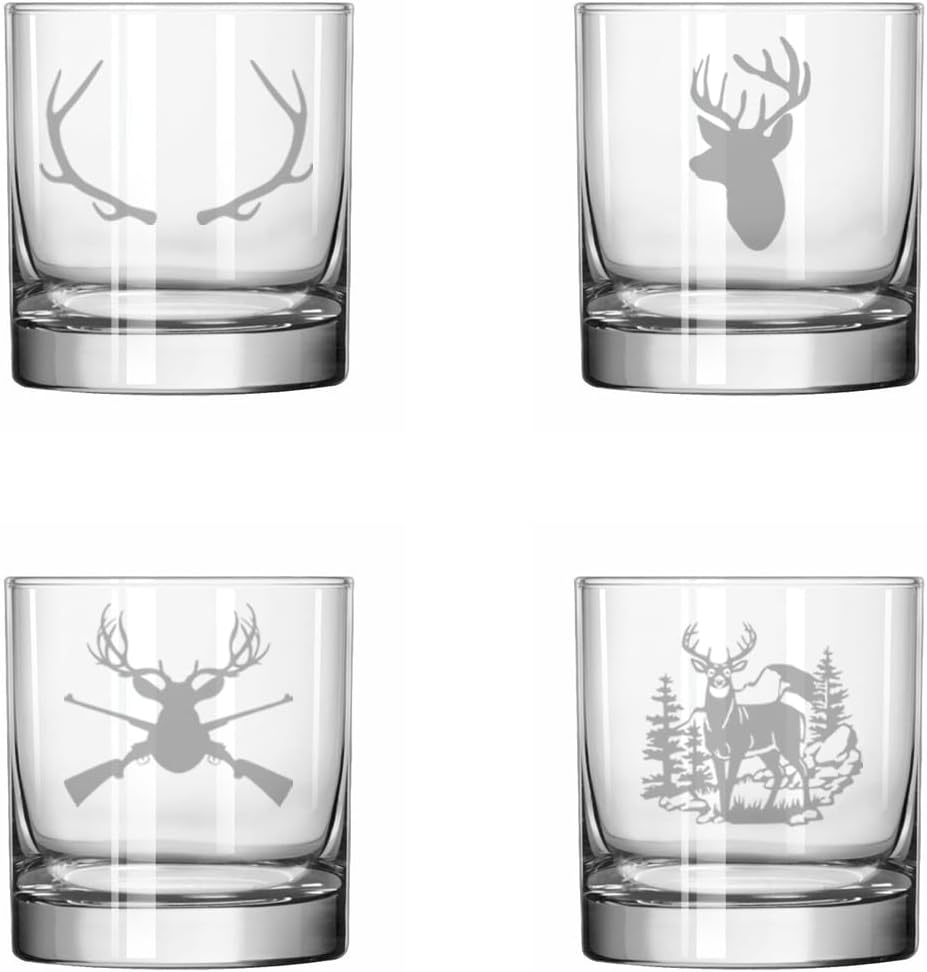 MIP Set of 4 Glass 11 oz Rocks Whiskey Glass Gift Deer Hunting Collection