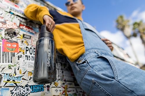 LifeStraw Go Series – BPA-Free Water Filter Bottle for Travel and Everyday use removes Bacteria, parasites and microplastics, Improves Taste, 1L 2-Pack; Nordic Noir and Clear - Thumbnail 5