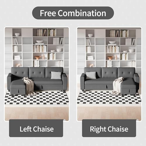 Furniwell L Shaped Sleeper Sofa, Modern Sofa Bed with Storage Chaise Lounge Pull Out Couch Sectional Couches for Living Room, Small Apartment, Office (Linen Fabric, Gray) - Thumbnail 6