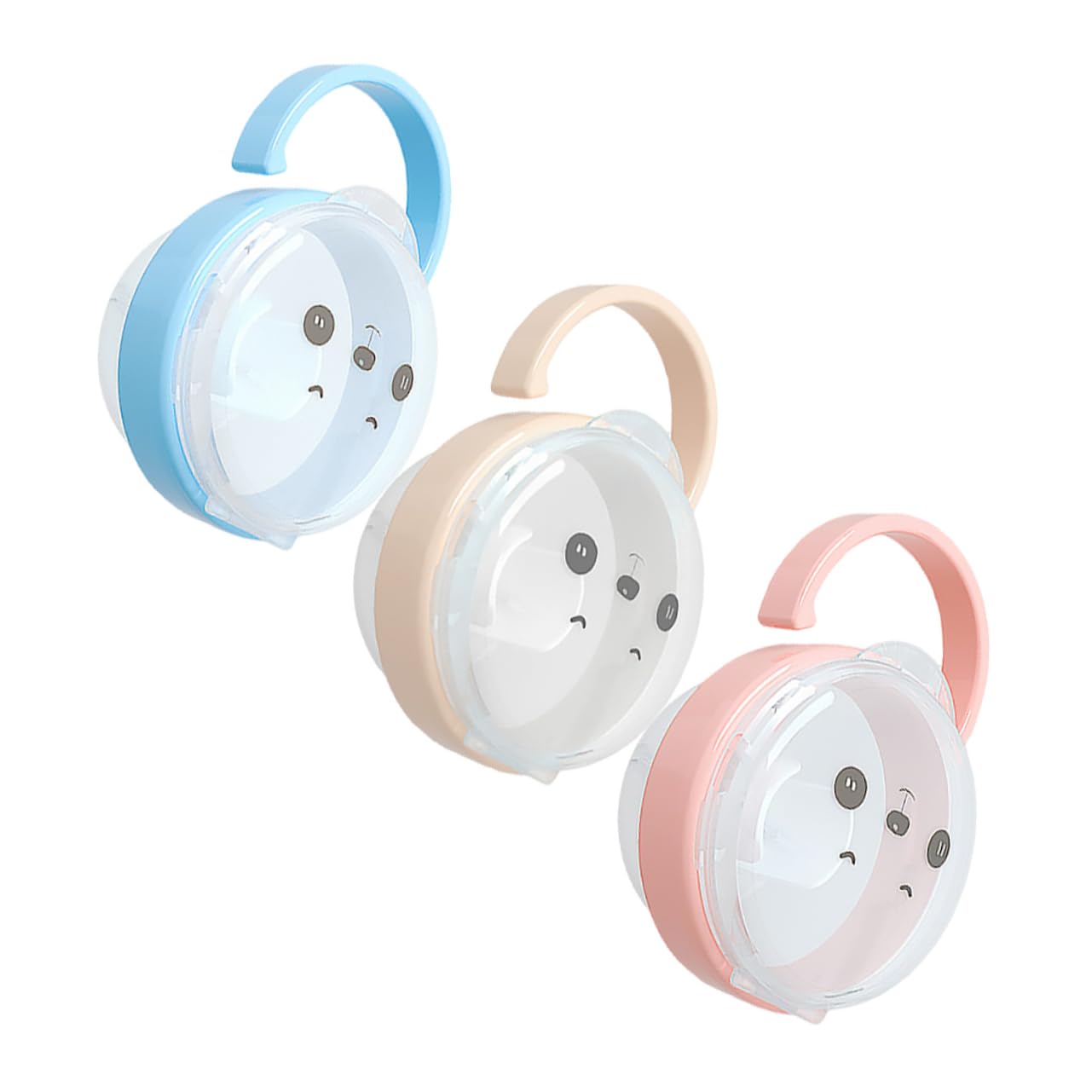 RORPOIR 3Pcs Holder Transparent Dust Container for Boy Girl Portable Pacifier Case Blue Pink and Apricot for Storage and Organization