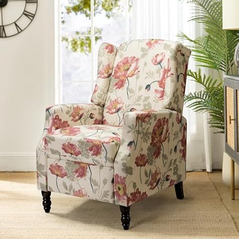 TINA'S HOME Wingback Recliner Chair, Traditional Push Back Recliner Sofa, Mid Century Modern Lounge Armchair for Living Room, Home Theater Accent Chairs Upholstered Recliners Couches, RED Cover