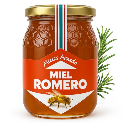 Familycom Miel de Abeja Pura 100% Natural, Miel de Azahar, Encina, Romero y Tomillo. Cruda 1Kg Sin filtrar, Alta Concentración de Minerales (Romero)