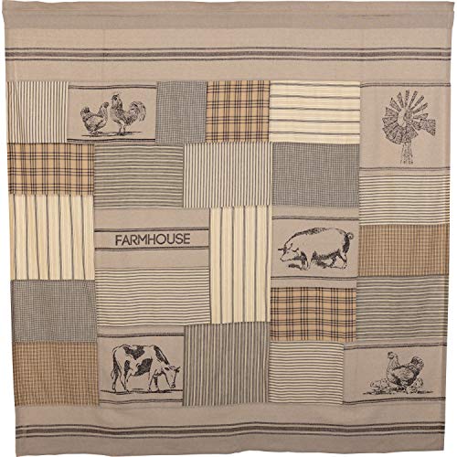 Vhc Brands Farmhouse Bath Sawyer Mill Rod Pocket Cotton Button Holes Shower Curtain, 72X72, Charcoal Patchwork #TOP1