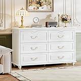 Modern 6 Drawers Dresser Chests for Bedroom,TV Stand,47.2 Wide Chest of Drawers with Handle,Clothes Organizer,Large Storage Cabinet for Living Room,Hallway,with Anti-Tipping Device,Bright white