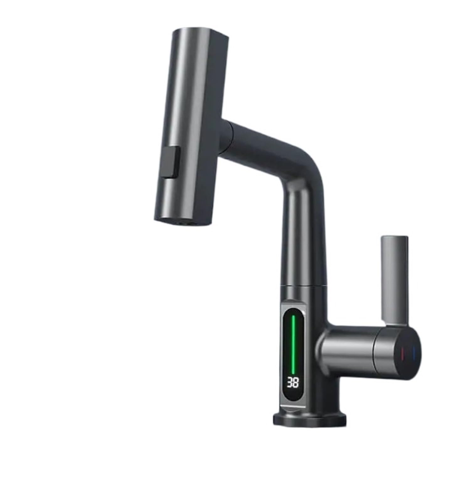 Soywim Grey With Screen Pulling Lifting Digital Display Faucet, Waterfall Basin Stream Sprayer, Hot Cold Water Sink Mixer Wash Tap For Bathroom,High-Pressure Resistant(Grey With Screen)