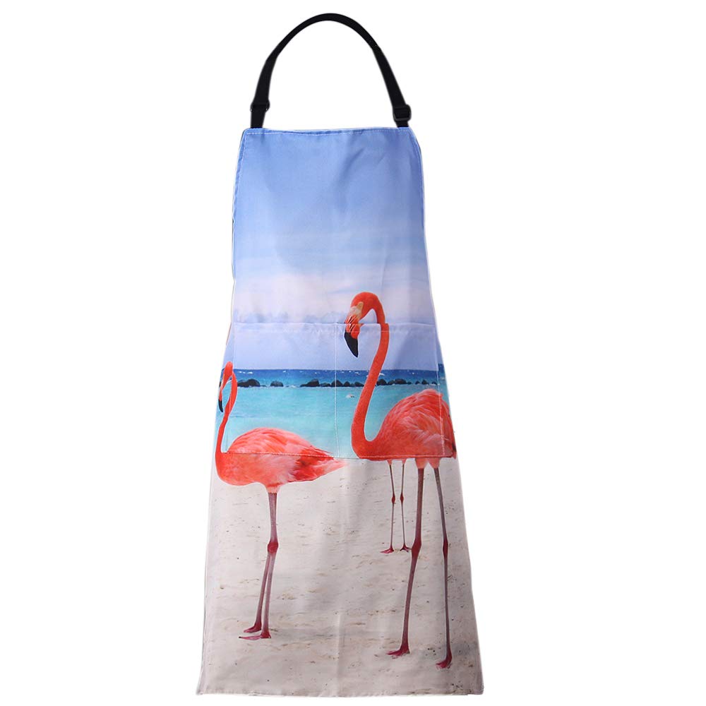 Adjustable Plus Size Apron with Pockets Kitchen for Women Men Cooking Baking(Flamingo)