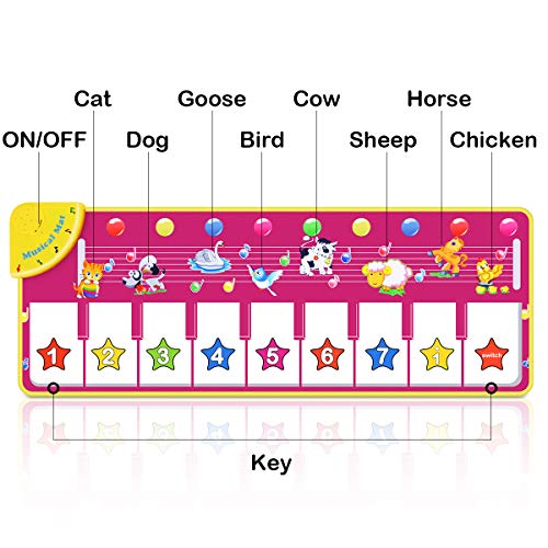 Image of RenFox Musical Piano Mat, Toddlers Music Floor Keyboard Blanket Dance Mat with 8 Different Animal Sounds, Early Learning Educational Toys Gift for 1 2 3 4 Years Old Baby Boy Girl (Batteries Included)