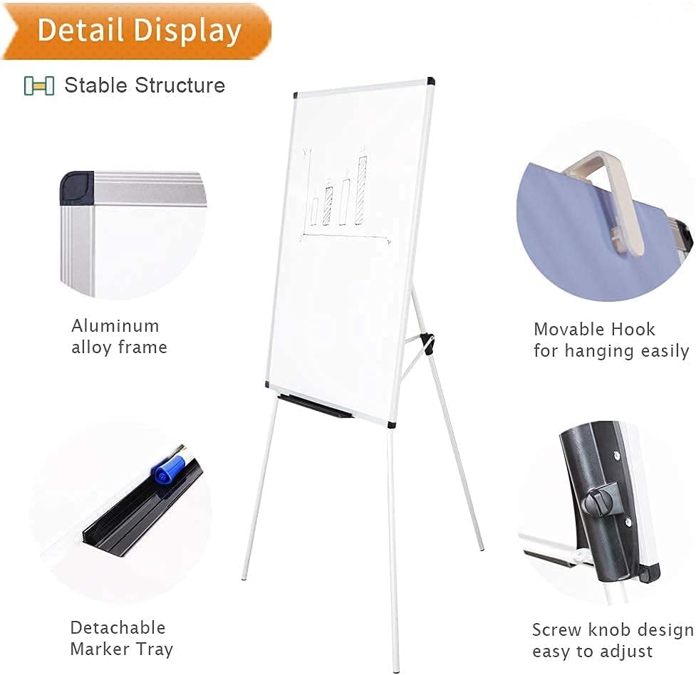 VIZ-PRO Whiteboard Easel/Portable Dry Erase Board, 36 x 24 Inches, with 25-Sheets A1 Flipchart Paper Pad & 3 Colored Erasers & 12-Count Markers