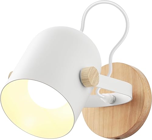 BinoBro Aplique de pared moderno negro, luces de pared de madera giratorias, apliques de tocador de baño con pantalla blanca mate, adecuado para