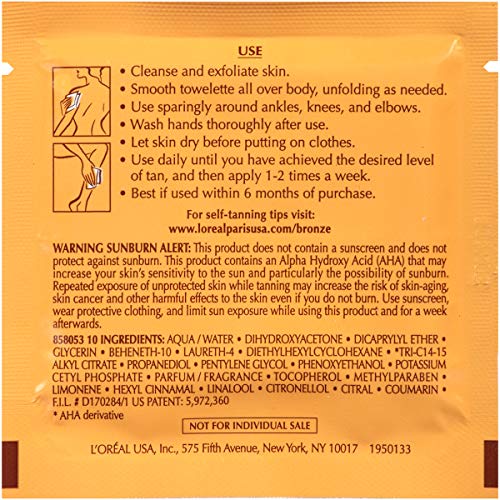 L'Oréal Paris Skincare Sublime Bronze Sunless Tanning Towelettes, Fast-Drying, Streak-Free Self Tanner, 6 ct. - Image 4