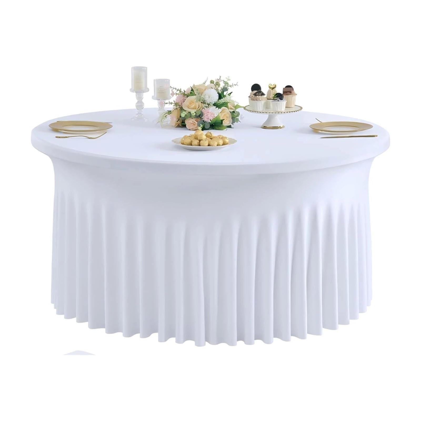 PFMSAAF Round Table Skirt Round Spandex Tablecloth, Wrinkle-Free Elastic Ruffle Table Skirt for Weddings, Banquets, Parties, Events for home(White,6ft 1pack)