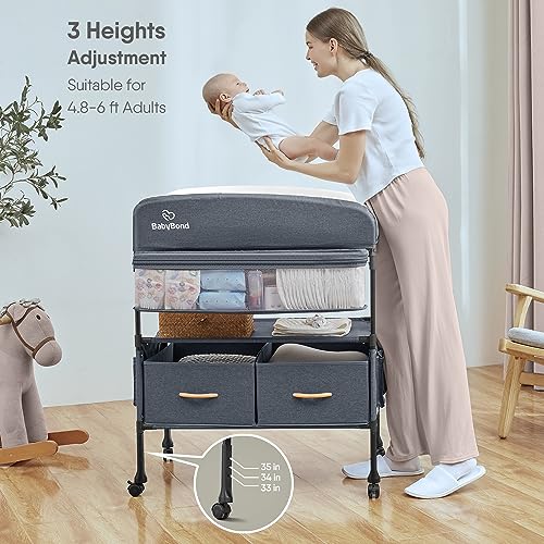 Image of BabyBond Portable Baby Changing Table with 2 Storage Baskets, Foldable Changing Table Dresser Diaper Changing Table Height Adjustable Changing Station for Infant and Newborn(Grey)