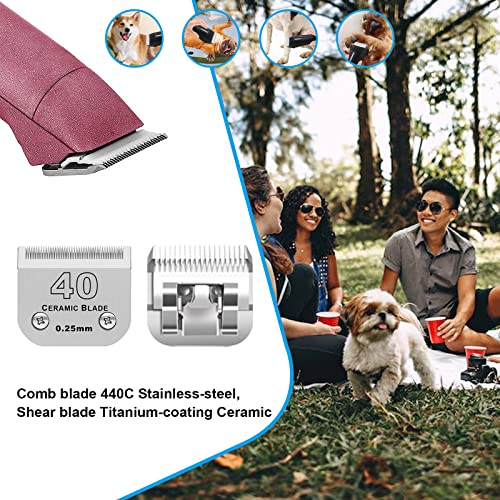 Image of 40# Detachable Dog Blades Compatible with Andis /Oster A5 Grooming | Compatible with wahl km10 dog clipper,Cut Length 1 /100 inch(0.25mm),Made of Ceramic Blade & Stainless Steel Blade