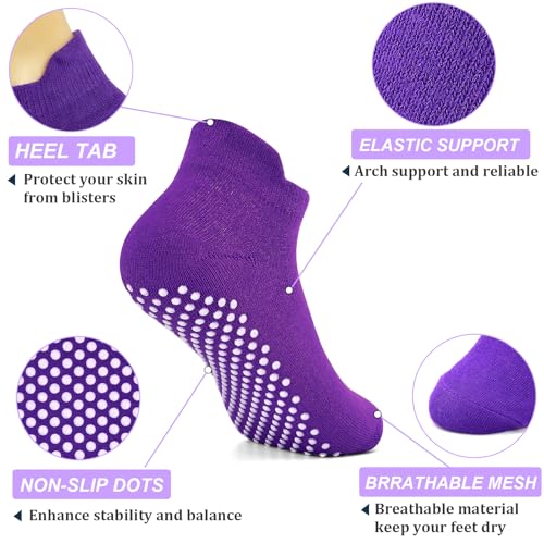 Image of Yoga Socks with Grips for Women Non Slip Pilates Socks Anti Skid Grippy Ankle Athletic Socks 3 Pairs