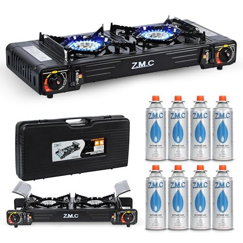 Z.M.C PREMIUM Camping Gaskocher 2-flammig + 8 Gaskartuschen 227g,...