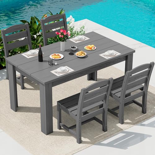 Image of SERWALL 59 inch Outdoor Dining Set for 4, w / 1 Table & 4 Armless Chairs, Gray
